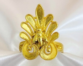 Bague en or jaune 18 carats | Bijoux faits main | Bague design macédonien | Bijoux inspirés de la Grèce antique | Style byzantin | Cadeau pour elle