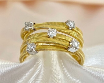 Bague en or jaune 18 carats | Bague diamants | Bague tendance | Bijoux faits main | Style moderne | Cadeau pour elle | Cadeau fête des mères