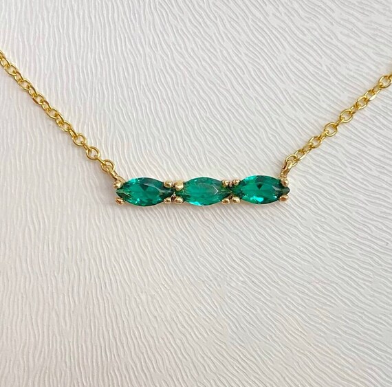 14K Yellow Gold Necklace | Green Zircon Stones | Handmade