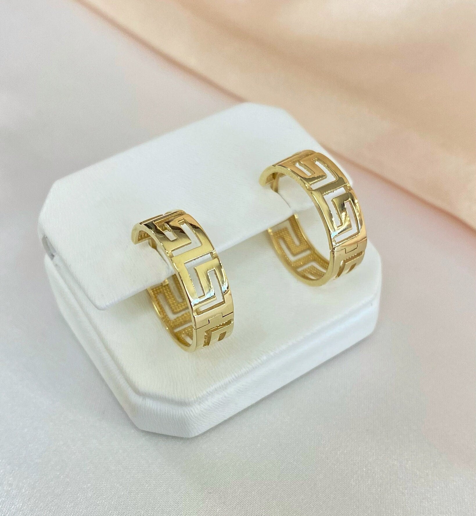 Gold greek key earrings deals