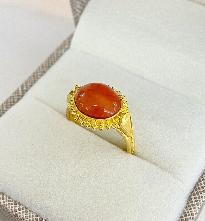 18K Yellow Gold Handmade Jewelry Byzantine Style Ring Natural Coral ...