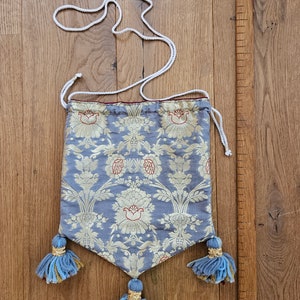 Medieval belt bag made of silk brocade with tassels image 6