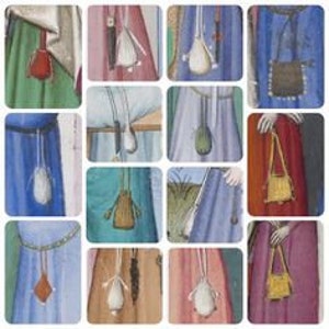 Medieval belt bag made of silk brocade with tassels image 2