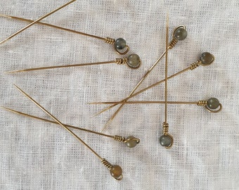 Medieval Giving Needles with Jade Bead Pins Sleeve Pins