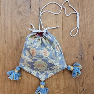 Medieval belt bag made of silk brocade with tassels image 8