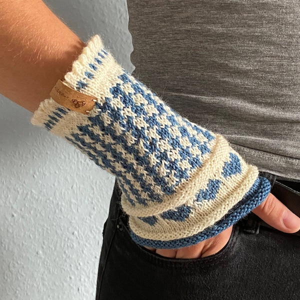 Armstulpen Handstulpen Herzen in weiß  jeans Pepita Fair Isle