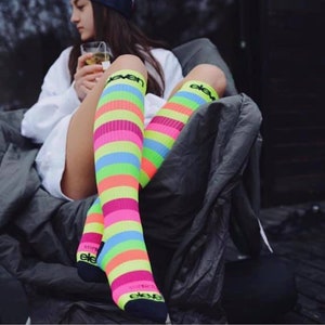 Compression socks ELEVEN STRIPE for Men & Women, Anti DVT Flight Travel Stockings, Varicose Veins, Blood Circulation, Running, Crossfit etc