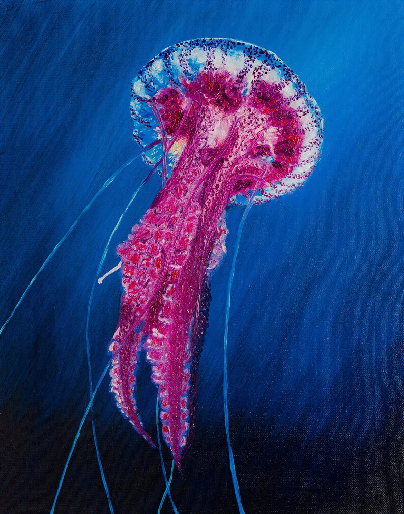 Jellyfish Oil Painting Original 2016 Canvas Art Jellyfish Etsy