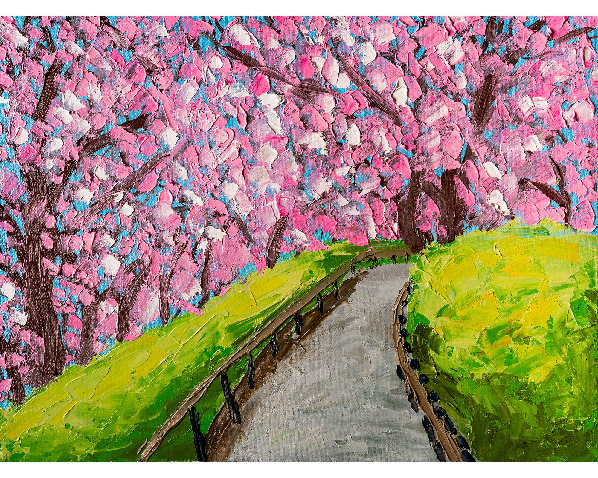 Cherry Trees Blossom Original Art Impasto Oil Painting Etsy