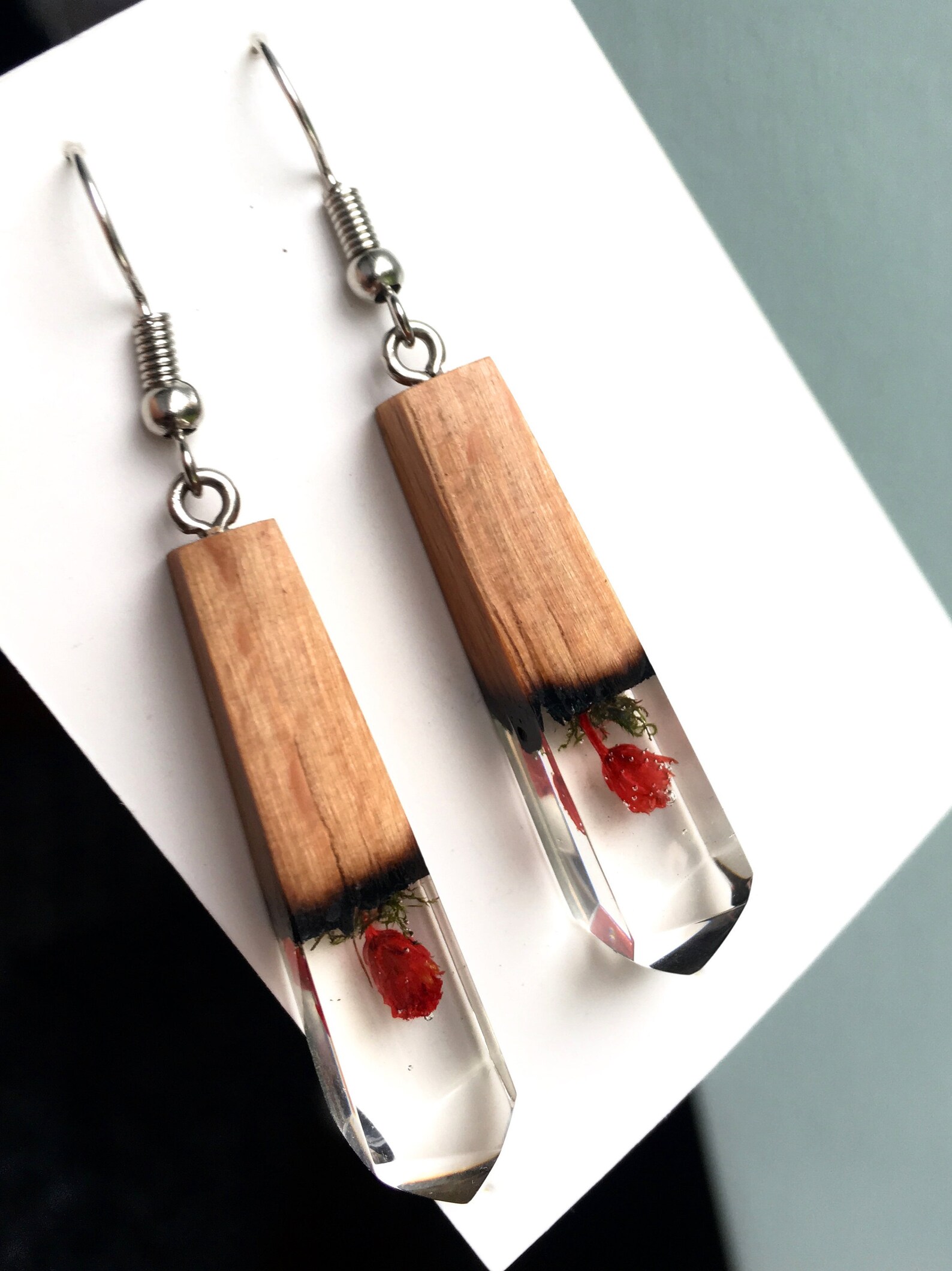 Earrings Epoxy Resin Jewelry Secret Wood Woman Earrings Wooden Etsy UK