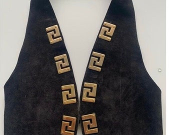 Ultimate festival wear black suede waistcoat with silver tone hardware