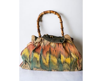 50s handpainted bamboo top handle bag