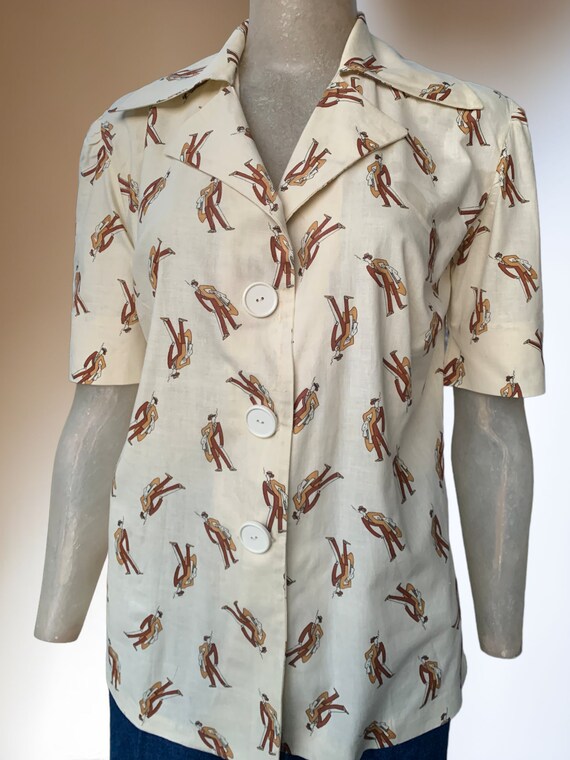 Fab 1970’s novelty print handmade shirt sleeve sh… - image 3