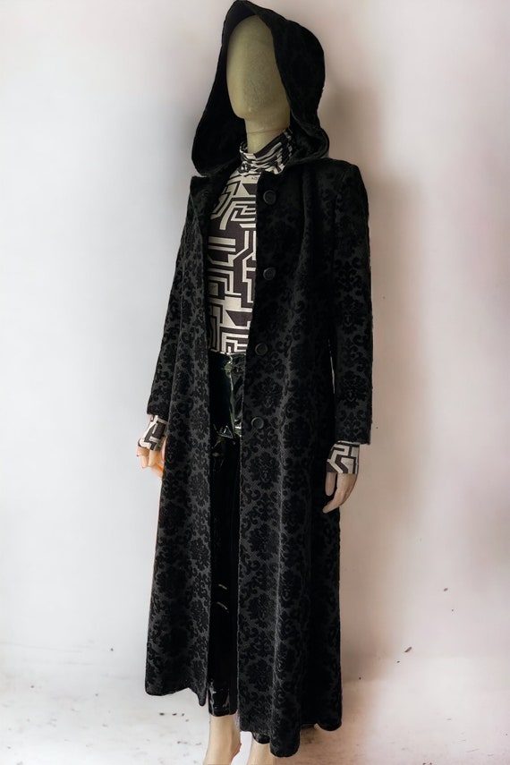 1960s 1970s striking handmade black jacquard hood… - image 1