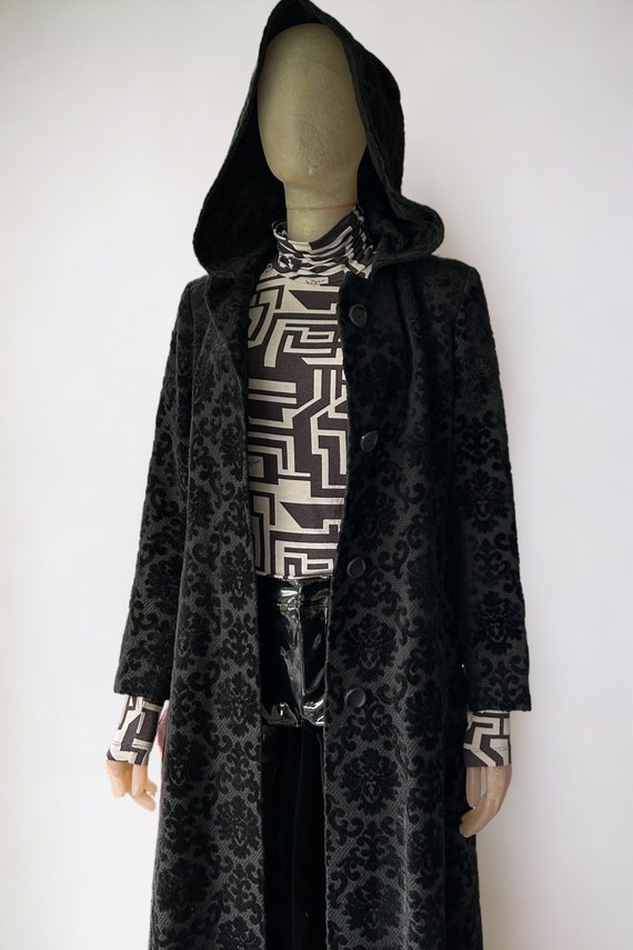 1960s 1970s striking handmade black jacquard hood… - image 2