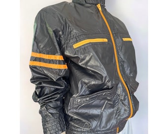 1970’s early 80’s black and orange moto shell jacket up to size UK 10 US 6