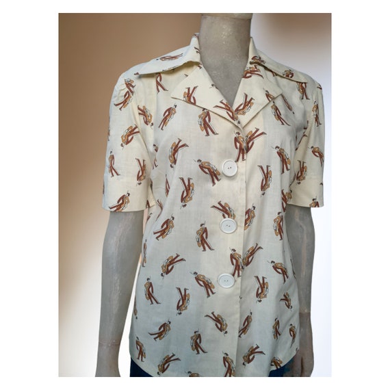 Fab 1970’s novelty print handmade shirt sleeve sh… - image 1