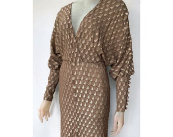 Stunning one of kind handmade 1970’s does 30’s bronze coffee crepe and lame dress dress size UK 6 US 2/4