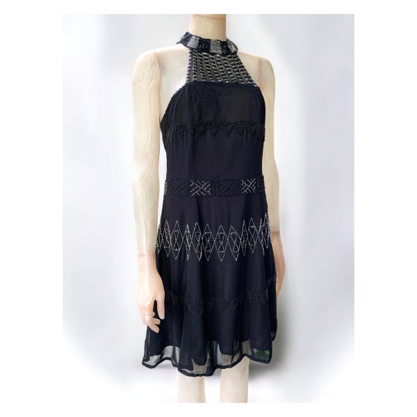 1438 Beaded High Halter Sheath Dress With Cutouts main image 1