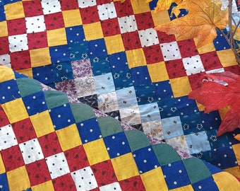 Crisp Vibrant Antique 1880s Philadelphia Pavement Irish quilt TOP