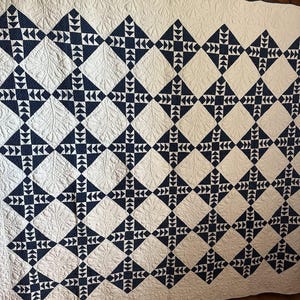 Trapunto Baby Hände! &quot;Antike &quot;&quot;Wild Goose Chase&quot;&quot; 1880er Jahre QUILT Indigo Blau & Weiß.&quot;