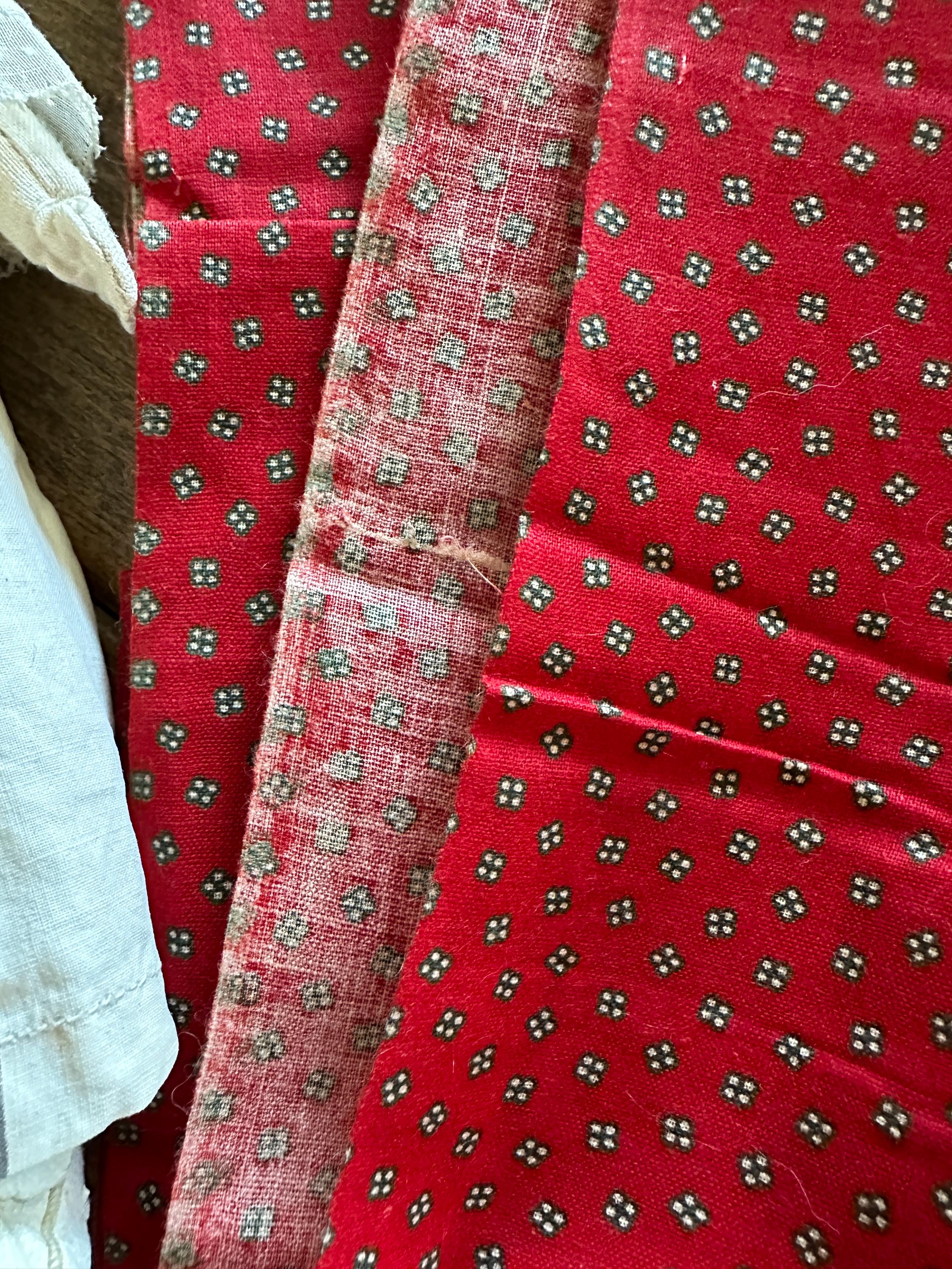 Antique Red Calico Fabric C1880 Yardage Cotton Doll Quilt Sewing ...