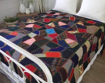 Glorious Antique late 1880s wool crazy quilt top