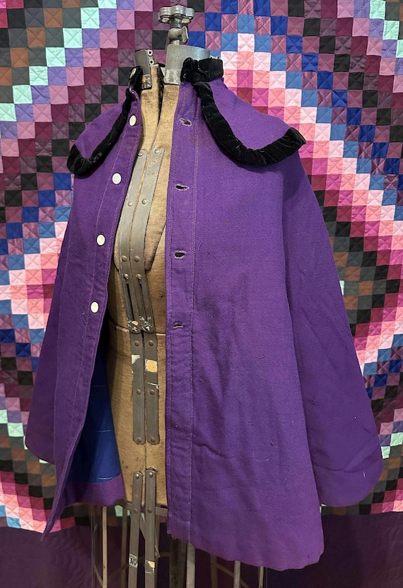 Antique Amish Girls Purple & Navy Wool Cape or Cl… - image 1