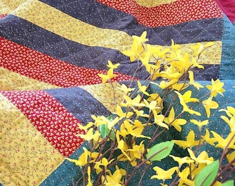 1940年代の美しい緑と白のヴィンテージ「おばあちゃんの花園」キルト