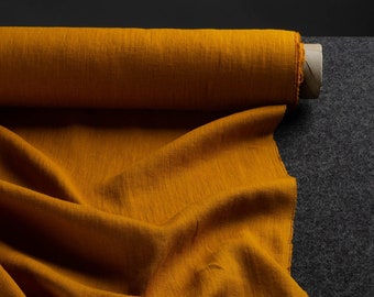 Mustard colour medium weight linen fabric, orange linen fabric supply, honey linen flax, pumpkin colour linen flax supply