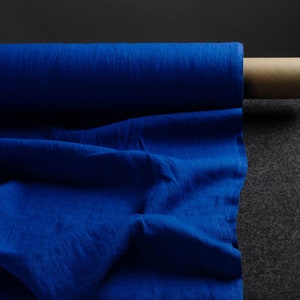 Royal blue medium weight linen fabric, deep blue linen fabric supply, dark blue linen flax supply image 1