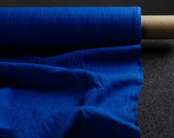 Royal blue medium weight linen fabric, deep blue linen fabric supply, dark blue linen flax supply