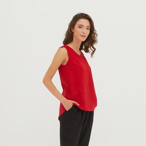 READY to SHIP -40% size S/M RED color  Linen Tunic Top for Women – Sleeveless Loose Fit Summer top Natural Lightweight Linen Eco Friendly