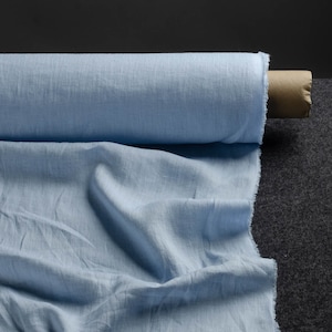 Light blue colour medium weight linen fabric supply,  baby blue linen flax supply online, certified Lithuanian linen supply