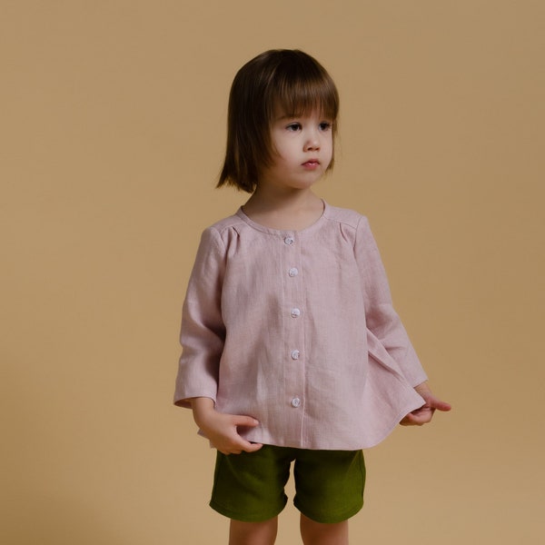 MINI LUCY Linge de couleur rose poussiéreux chemisier fille enfant, haut de linge trapèze rose léger pour les filles, vêtements pour enfants, vêtements pour filles