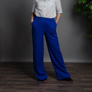 Pantalones de lino para mujer, Pantalones azul oscuro, Pantalones de  verano, Pantalones de mujer, Pantalones de