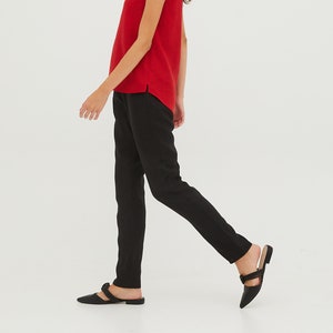 MIRIAM Black colour linen pants with elastic waist and inner pockets, pink colour linen pants, wide leg linen trousers for women