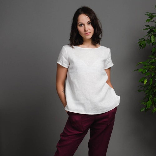 RUTH White Colour Linen Shirt With Splits on the Sides Simple - Etsy