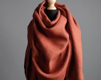 Extra large linen shawl for women, large linen unisex scarf, unisex Christmas gift, brown linen wrap