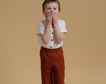 MINI PAUL Linen long brown toddler boy pants, kids trousers, christening clothes for boys, kids clothing, clothes for boys