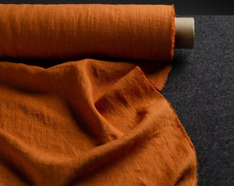 Terracotta colour medium weight linen fabric, orange linen fabric supply, carrot linen flax, pumpkin colour linen flax supply