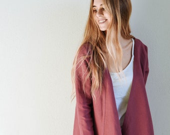 DENICE wrap jacket, short linen jacket, short linen cardigan, long sleeve linen cardigan, linen blazer, linen sweater, linen coat