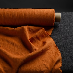 Terracotta colour medium weight linen fabric, orange linen fabric supply, carrot linen flax, pumpkin colour linen flax supply