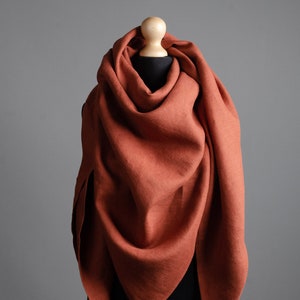 Extra large linen shawl for women, large linen unisex scarf, unisex Christmas gift, brown linen wrap