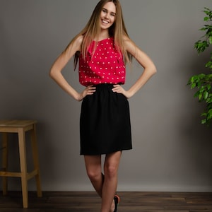 LILIA Black short linen skirt for women with elastic waistband, loose style linen skirt, minimalist linen skirt