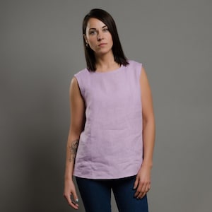 MONIKA Light purple sleeveless linen tank for women, simple linen top, simple blouse, loose summer shirt, sleeveless shirt