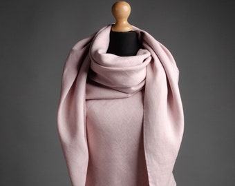Square DUSTY PINK color linen shawl for women, large linen unisex scarf, unisex Christmas gift, brown linen wrap, gift idea