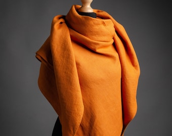 Extra large TERRACOTTA color linen shawl for women, large linen unisex scarf, unisex Christmas gift, brown linen wrap