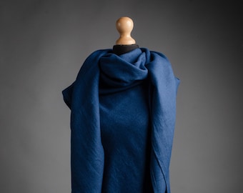 Square NAVY BLUE color linen shawl for women, large linen unisex scarf, unisex Christmas gift, brown linen wrap, gift for him