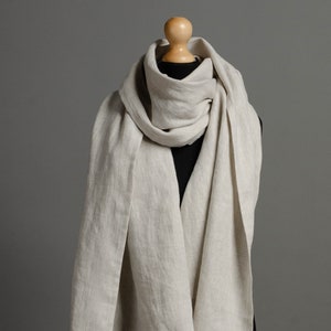 Natural color linen scarf for women, long and wide linen scarf, ivory linen Shawl, natural linen scarf, big linen scarf, unisex linen scarf